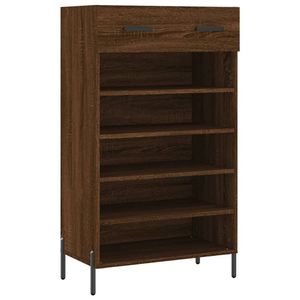 The Living Store Schoenenkast - Elegant - Kasten 1 lade - 5 open vakken - 60 x 35 x 105 cm - Bruineiken kleur