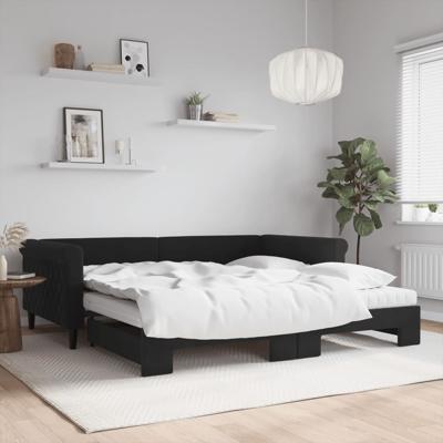 Slaapbank onderschuifbed en matrassen 100x200 cm fluweel zwart