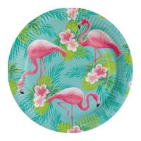 Flamingo party bordjes - 8x - Dia 23 cm - Herbruikbaar van karton - Hawaii/Tropische feestartikelen