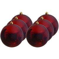 6x Grote donker rode kerstballen van 14 cm glans van kunststof 6x Grote donker rode kerstballen van 14 cm glans van kunststof