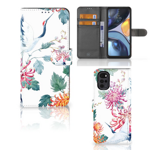 Motorola Moto G22 Telefoonhoesje met Pasjes Bird Flowers