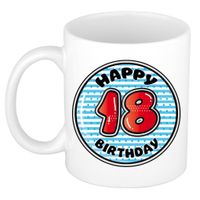 Verjaardag cadeau mok - 18 jaar - blauw - gestreept - 300 ml - keramiek   -