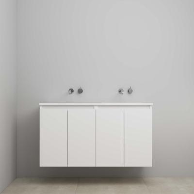 On-Line Onderkast - 120 cm - Bouwpakket - Greeploos 4 Deuren - Acryl Wastafel - zonder Kraangat - Mat Wit