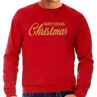 Foute kerstborrel trui / kersttrui Merry Fucking Christmas glitter goud op rood heren 2XL (56)  -