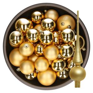 Kerstversiering kunststof kerstballen met piek goud 6-8-10 cm pakket van 45x stuks - Kerstbal