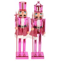 Notenkraker decoratie figuur beelden - set 2x st - 60 cm - roze - kunststof