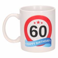 60 jaar Verjaardag koffiemok - cadeau beker - stopbord print - 300 ml - keramiek - wit