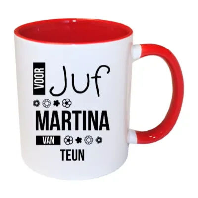 Voor Juf mok met naam (rood)