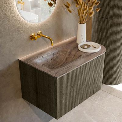 Badmeubel Mondiaz Kurve-Dlux | 75 cm | Meubelkleur Shadow | Wastafelkleur Oza | Solid surface | Wasbak linker zijde spoelbak | Zonder kraangat(en)