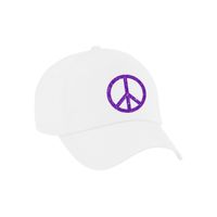 Paars glitter peace teken verkleed pet/cap wit volwassenen