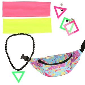 Foute 80s/90s party verkleed set compleet - dames - neon - jaren 80/90 verkleed accessoires