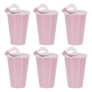 Drinkbeker met deksel en rietje - 12x - licht roze - kunststof - 450 ml - 12 x 9 cm