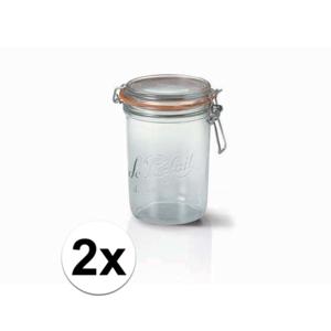 Voorraad/weckpot - 2x stuks - transparant - glas - 17,5 x 10 cm - 1 L - Le Parfait