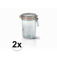 Voorraad/weckpot - 2x stuks - transparant - glas - 17,5 x 10 cm - 1 L - Le Parfait