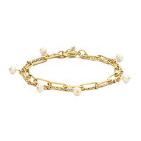 Armband Parel staal-zoetwaterparel goudkleurig-wit 4 mm 16-19 cm