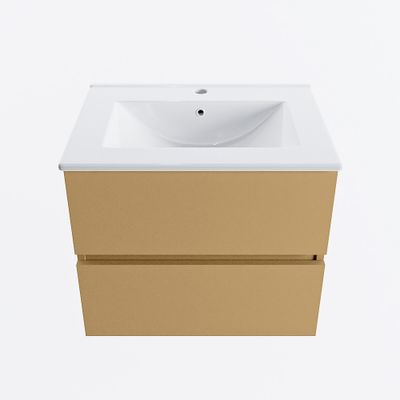 MONDIAZ VICA 60cm badmeubel onderkast Oro 2 lades. Wastafel DENIA midden 1 kraangat, kleur Glanzend Wit.