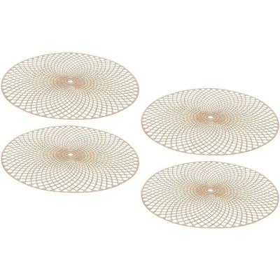 Decoris Placemat - 4x - goud - D38 cm - rond - polyurethaan leer - onderlegger