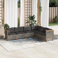 6-delige Loungeset met kussens poly rattan grijs