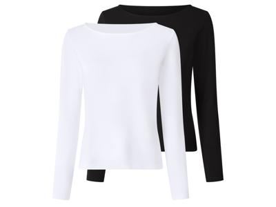esmara Set van 2 dames longsleeves (Zwart/wit, L (44/46))