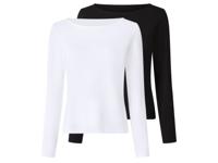 esmara Set van 2 dames longsleeves (Zwart/wit, S (36/38))