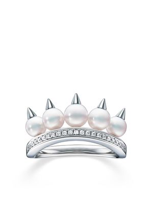 TASAKI bague Collection Line Danger Plus en or blanc 18ct pavée de diamants - Argent