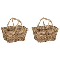 Opbergmand met hengsels - 2x - Riet/Rotan - Boodschappen/picknickmand - 46 x 33 x 24 cm