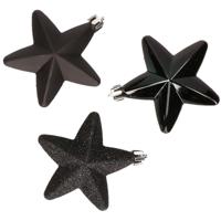 Decoris kersthanger sterren - 6x st - zwart - 7 cm - kunststof - kerstornamenten
