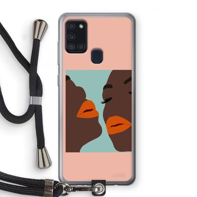 Orange lips: Samsung Galaxy A21s Transparant Hoesje met koord