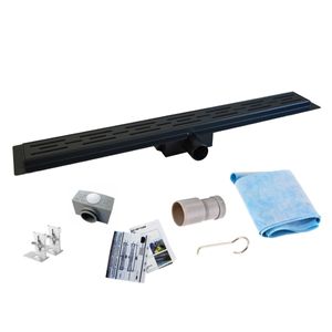 Saniclear Nero complete zwarte douchegoot 100cm met flens RVS