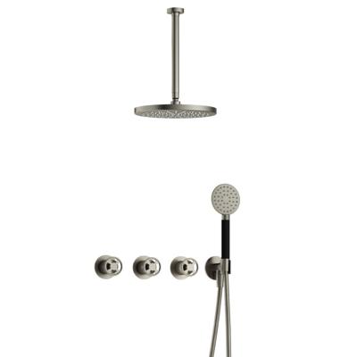 Hotbath Cobber - CW7067 - Inbouw Regendoucheset - Geborsteld Nikkel - 2 Stopkranen - Thermostatisch - Plafondbuis 30 cm - Hoofddouche 300 mm - Ronde Handdouche 3 Standen - met M106 - Waterbesparend