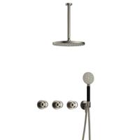 Hotbath Cobber - CW7067 - Inbouw Regendoucheset - Geborsteld Nikkel - 2 Stopkranen - Thermostatisch - Plafondbuis 30 cm - Hoofddouche 300 mm - Ronde Handdouche 3 Standen - met M106 - Waterbesparend