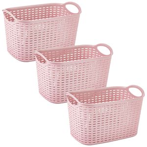 Opbergmand/kastmandje - 3x stuks - 6,4 liter - roze - kunststof - 19 x 29 x 18 cm