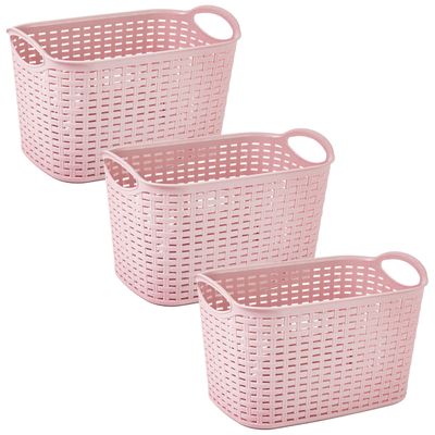 Opbergmand/kastmandje - 3x stuks - 6,4 liter - roze - kunststof - 19 x 29 x 18 cm