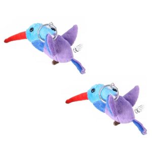 Set van 2x stuks pluche kolibrie vogel sleutelhanger 12 cm blauw