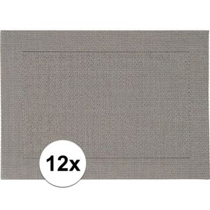 12x Placemats grijs geweven/gevlochten met rand 45 x 30 cm