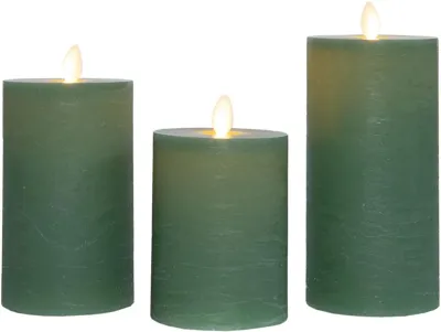 Anna&apos;s Collection LED kaars oplaadbaar flame effect rustiek set 7.5 cm jade groen 3 stuks
