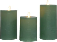 Anna&apos;s Collection LED kaars oplaadbaar flame effect rustiek set 7.5 cm jade groen 3 stuks