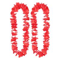 Hawaii krans/slinger - 2x - Tropische kleuren rood - Bloemen hals slingers