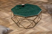 Elegante salontafel DIAMOND 70cm groen messing met marmeren blad - 40392