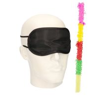 Pinata oogmasker/blinddoek met gekleurde pinata stok - thumbnail