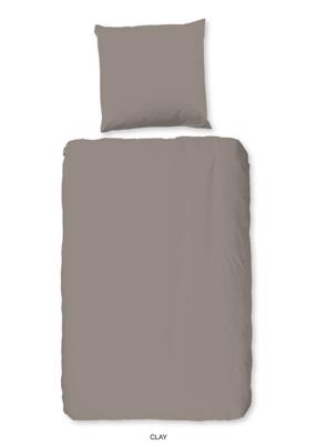 HIP Dekbedovertrek "uni dessin" - Taupe - (135x200 cm) - Katoen Satijn