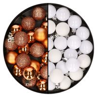 40x stuks kleine kunststof kerstballen koper en wit 3 cm   -