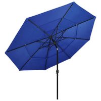 The Living Store Parasol - 3-laags - 350x260 cm - UV-beschermend polyester - Aluminium paal - Inklapbaar - Azuurblauw