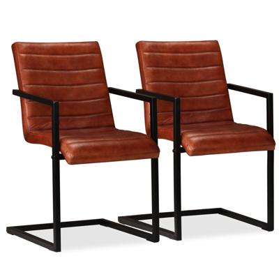 Eetkamerstoelen 2 st echt leer bruin