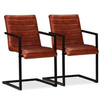 Eetkamerstoelen 2 st echt leer bruin Eetkamerstoelen 2 st echt leer bruin