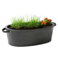 Plantenpot/bloempot teil Farmer - ovaal - zink - zwart - L29 x D21 X H12.5 cm