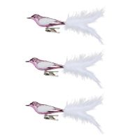 9x stuks decoratie vogels op clip roze 20 cm