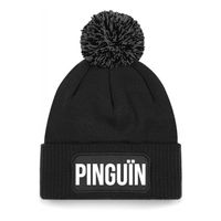 Pinguin muts met pompon unisex one size - zwart