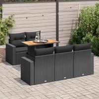 6-delige Loungeset met kussens poly rattan zwart