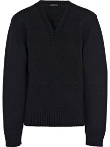 Prada pull Shetland en laine à col v - Noir